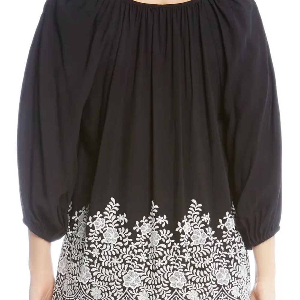 Time and Tru Black Blouse with White Embroidery 🤍🖤